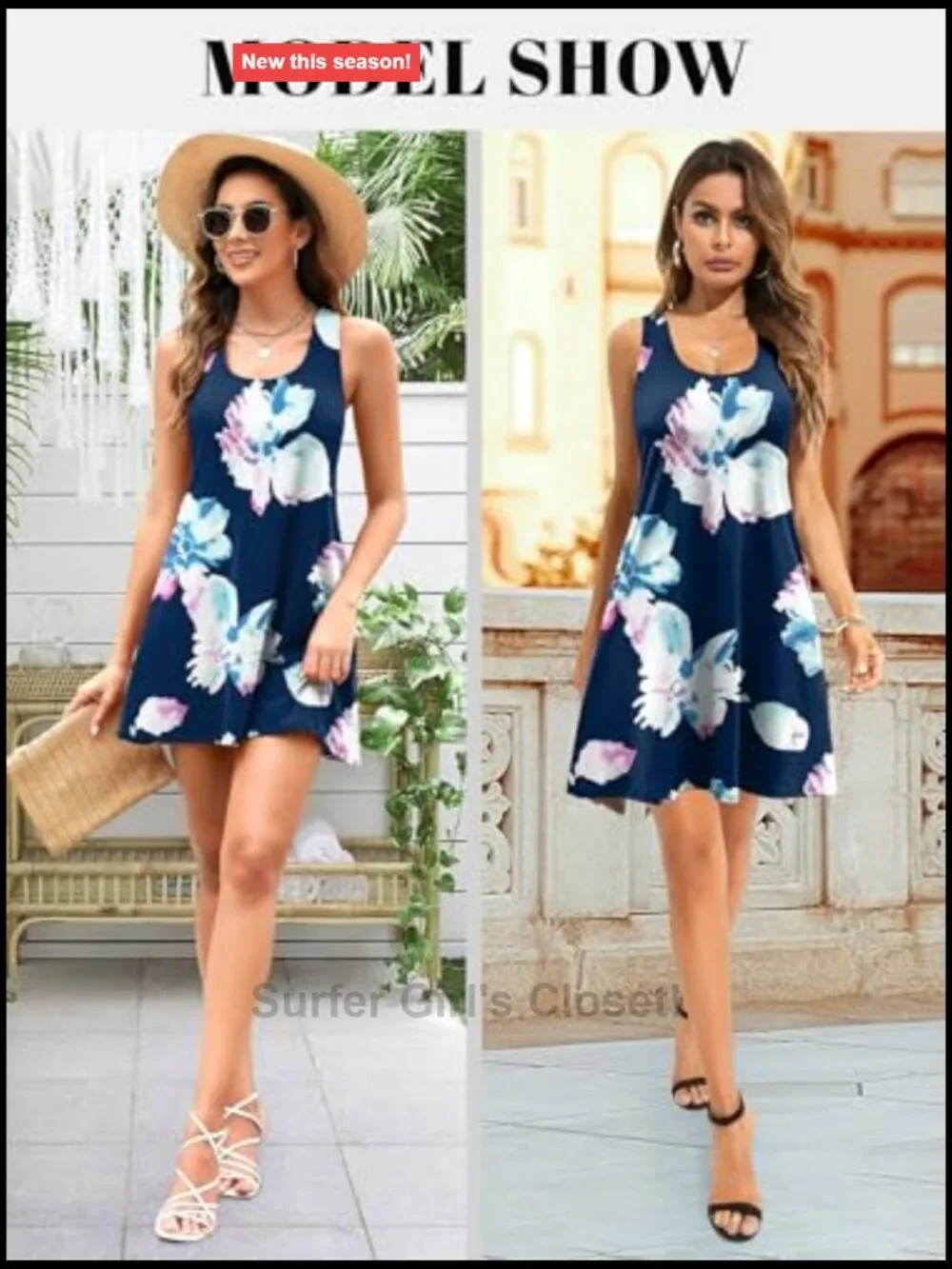 Women's Built-in Bra Tank Dress with Pockets Racerback Sleeveless Summer